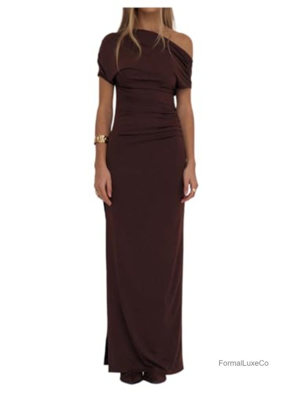 Women's One Shoulder Ruched Maxi Dress Formal Cocktail Evening Gown